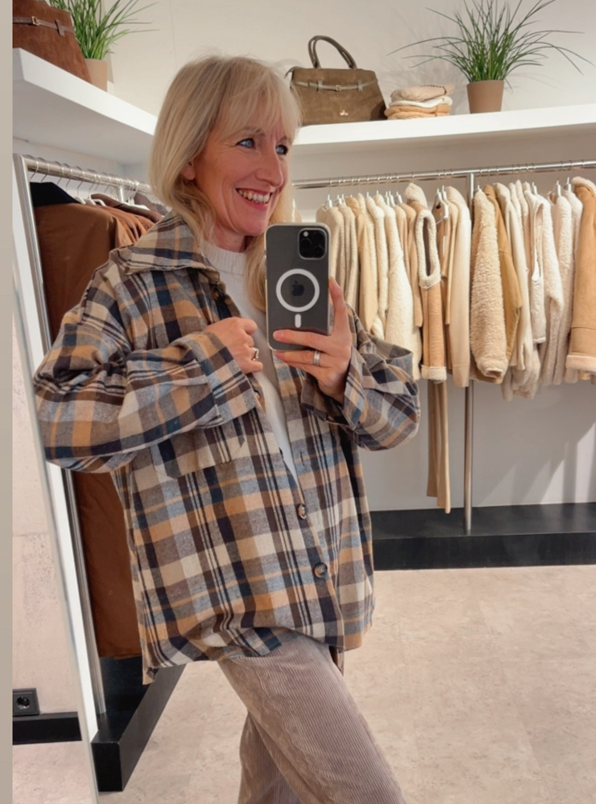 Hemd Jule in Karo Beige, Dunkelbraun, Hellgrau