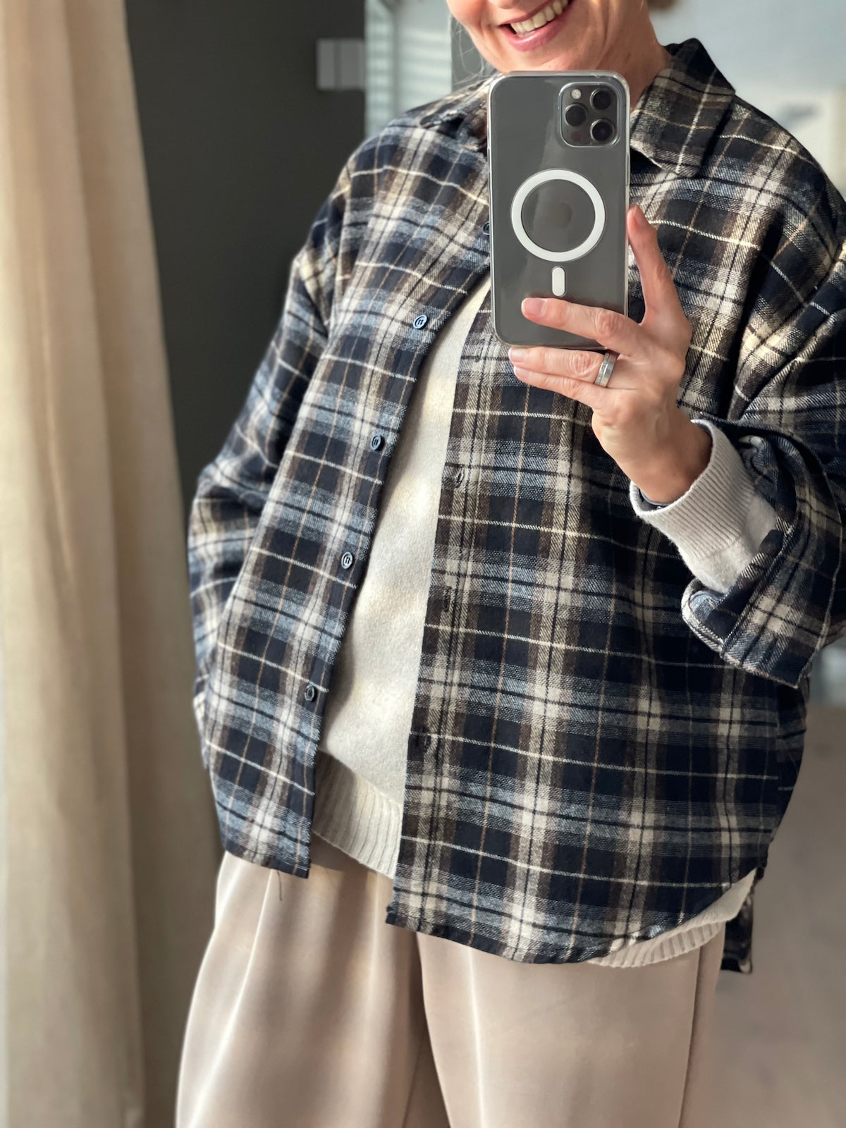 Hemd Jane in Karo Dunkelgrau, Braun und Beige