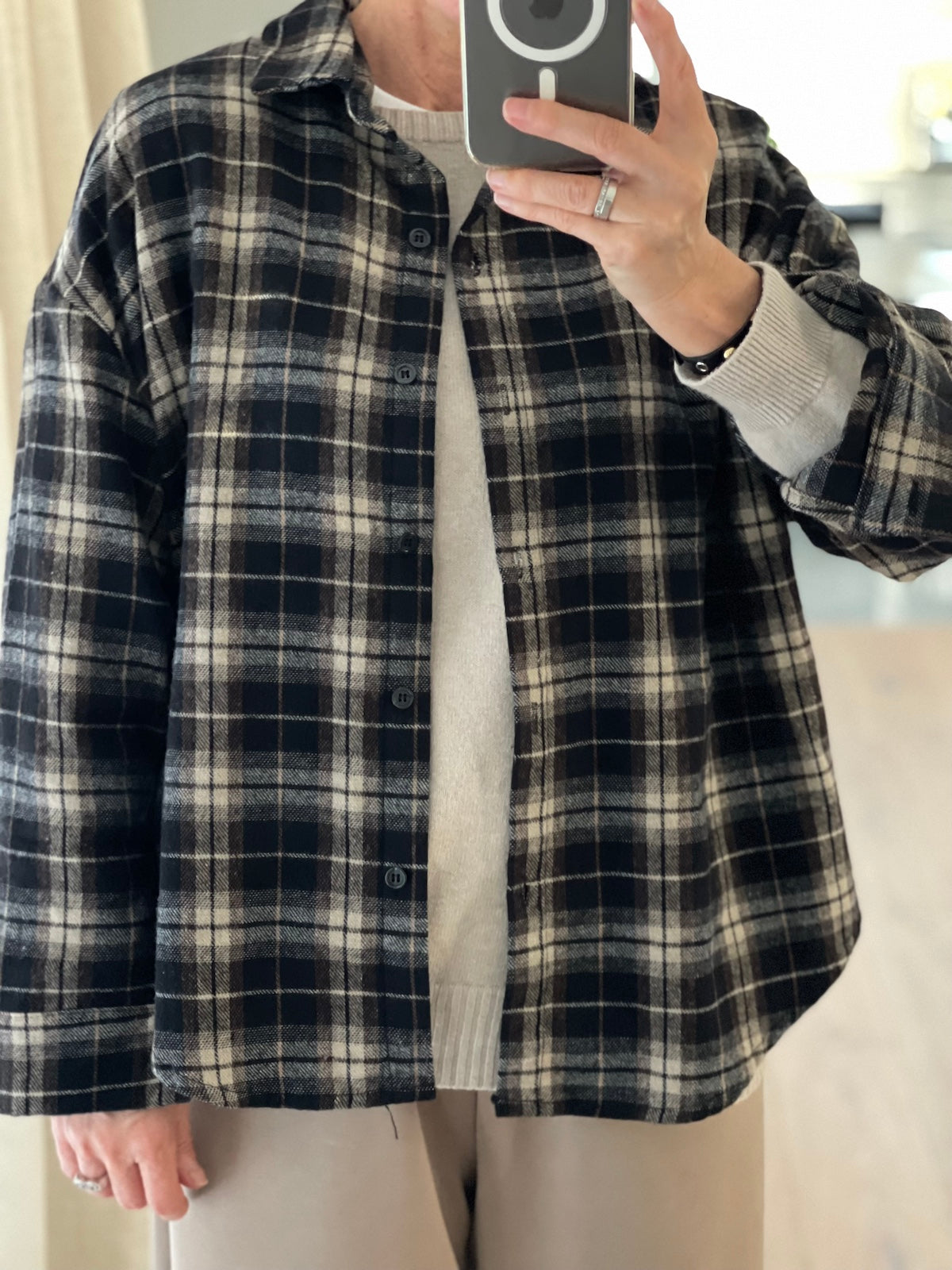 Hemd Jane in Karo Dunkelgrau, Braun und Beige