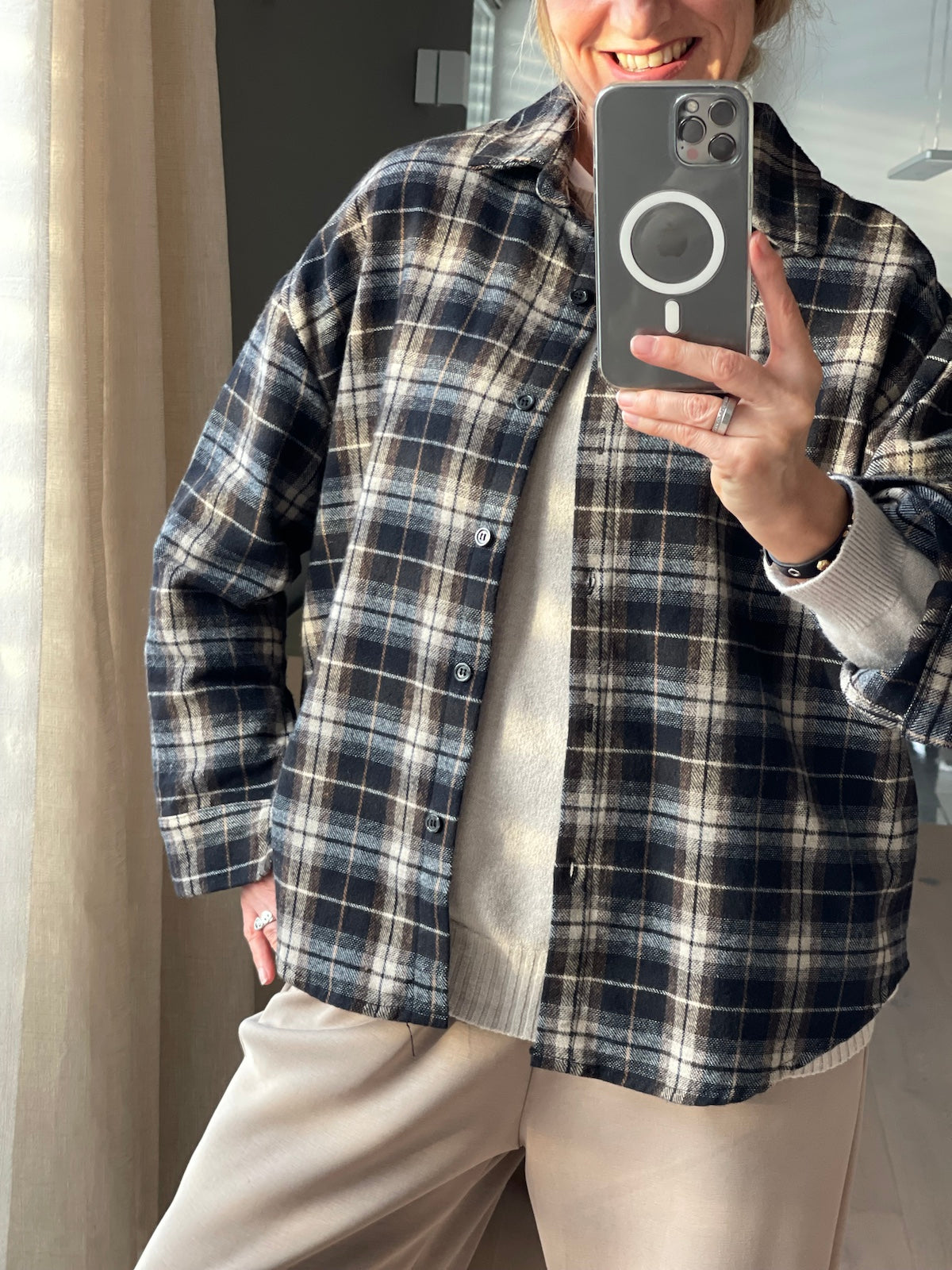 Hemd Jane in Karo Dunkelgrau, Braun und Beige