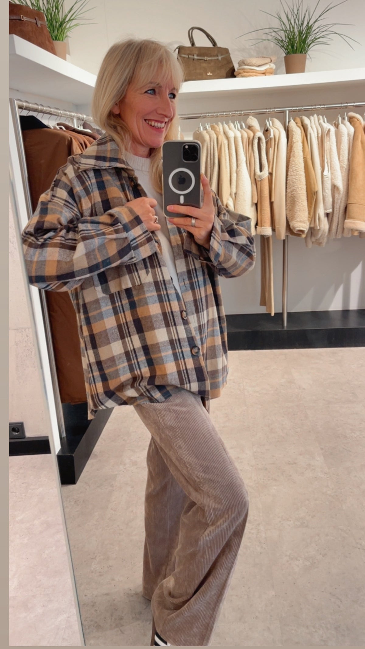 Hemd Jule in Karo Beige, Dunkelbraun, Hellgrau