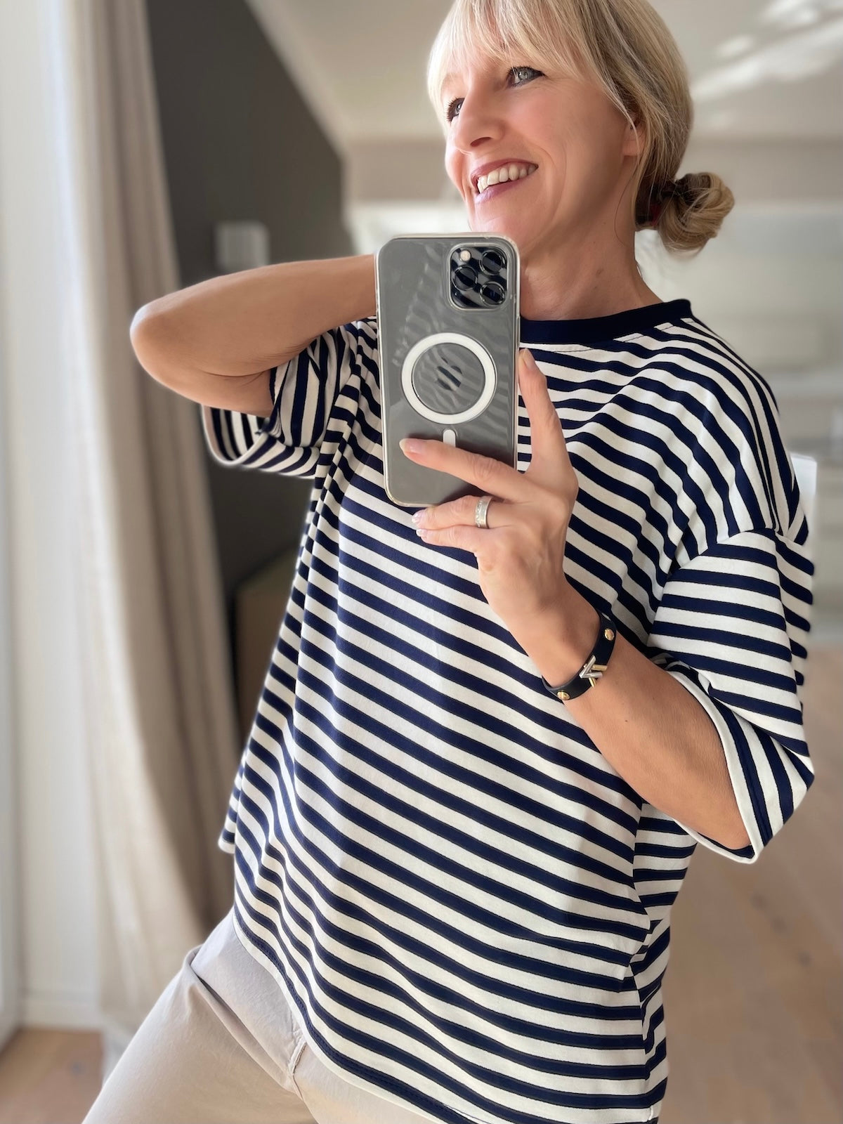 Shirt Nora in Blau, Weiss gestreift