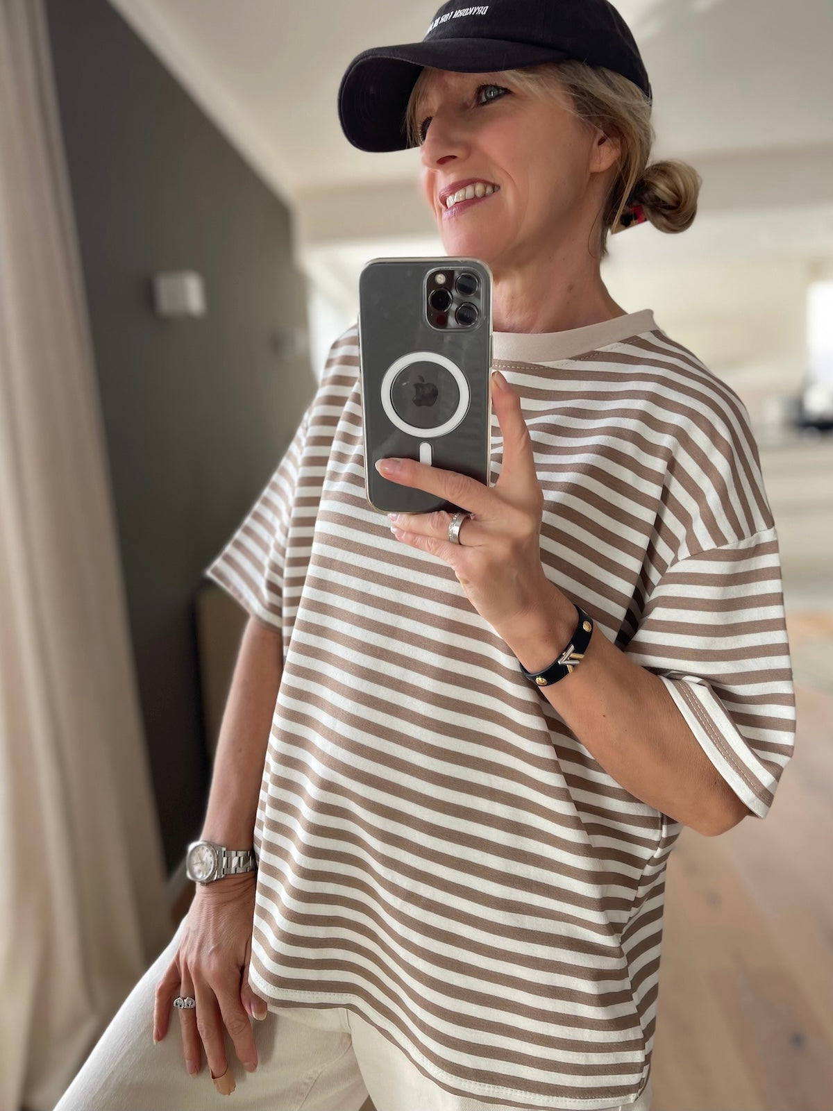 Shirt Nora in Zimt, Creme gestreift