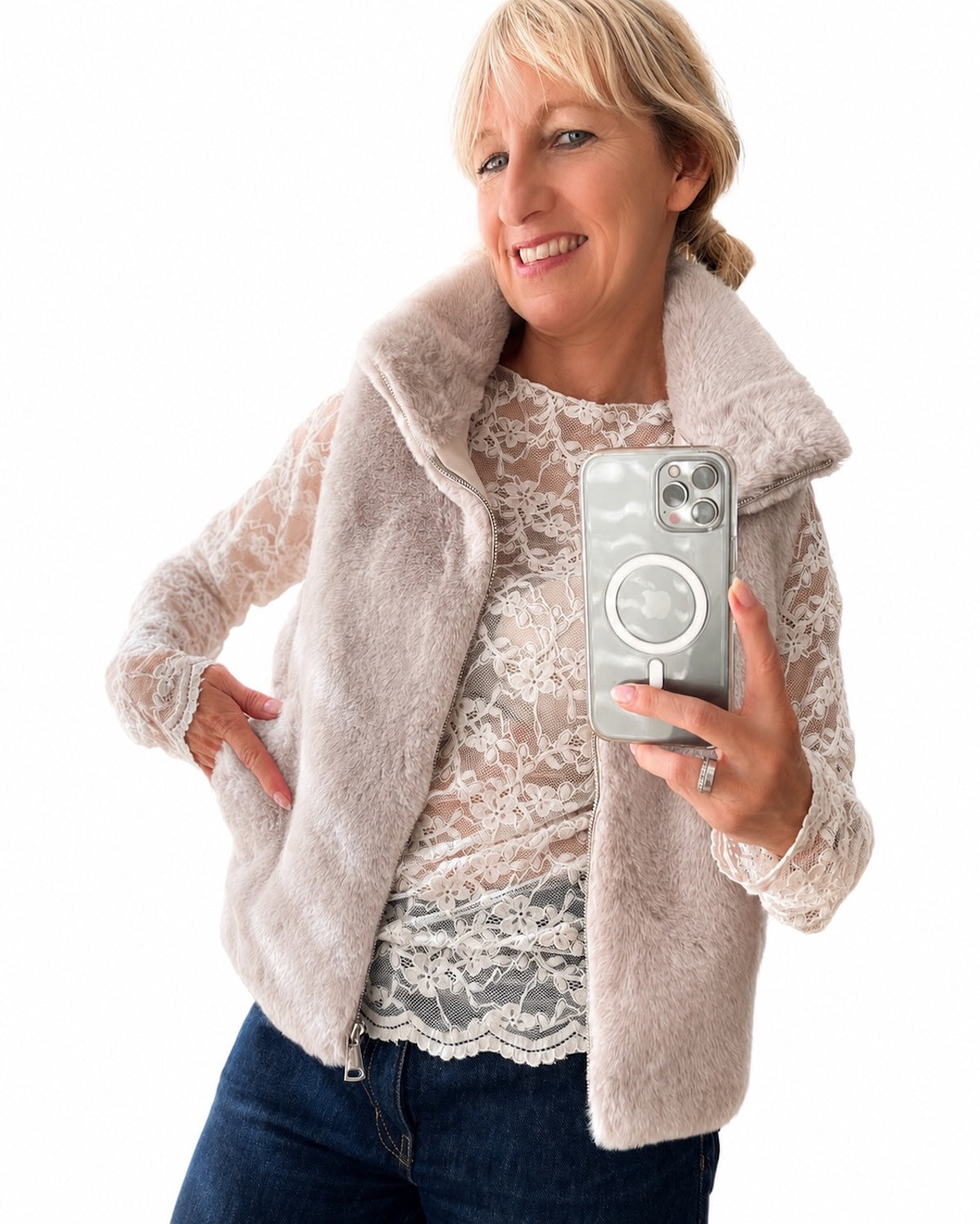 Faux-Fur-Weste Nola in Beige
